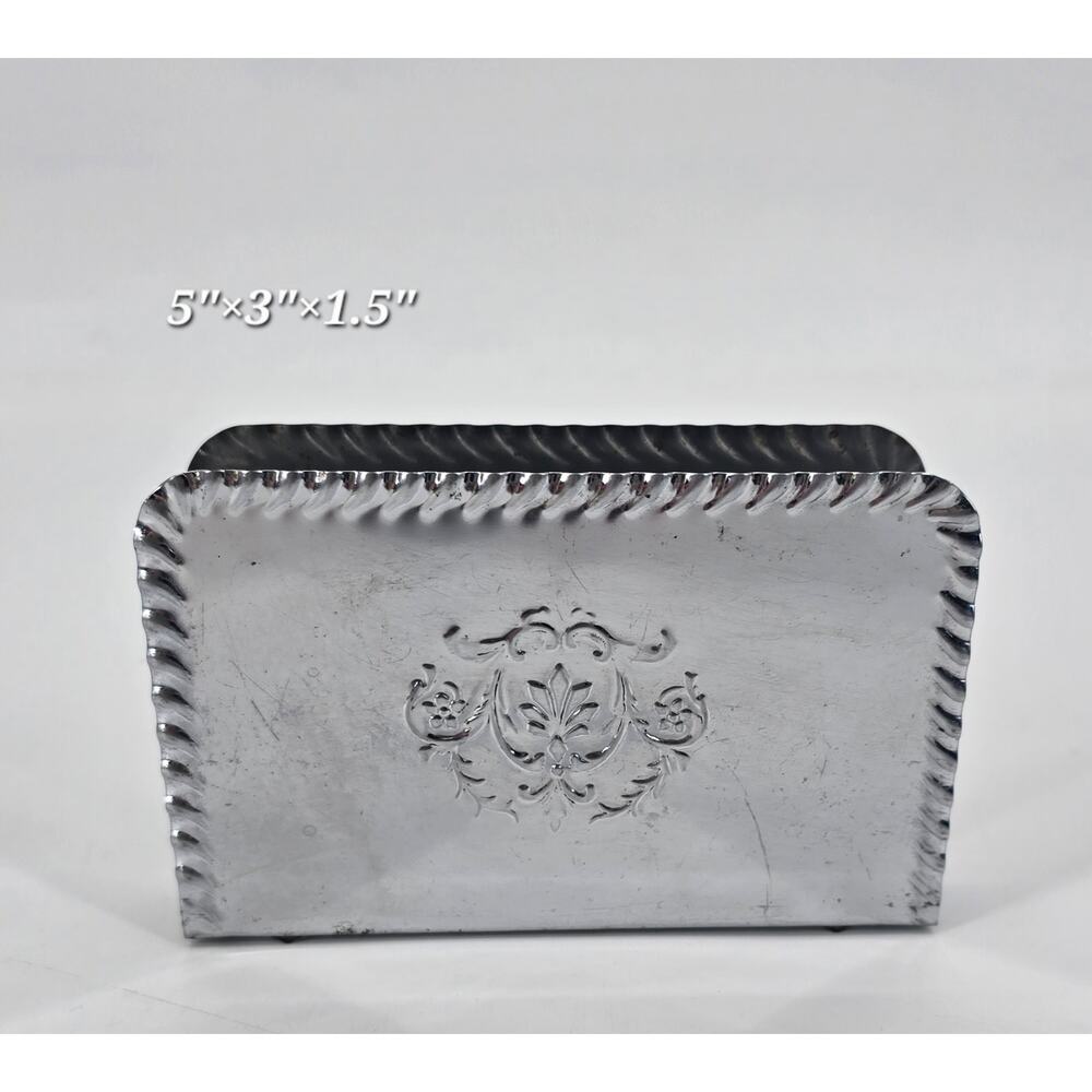 Vintage Hammered Aluminum Napkin Holder Art Deco Floral Scroll 1930s‎